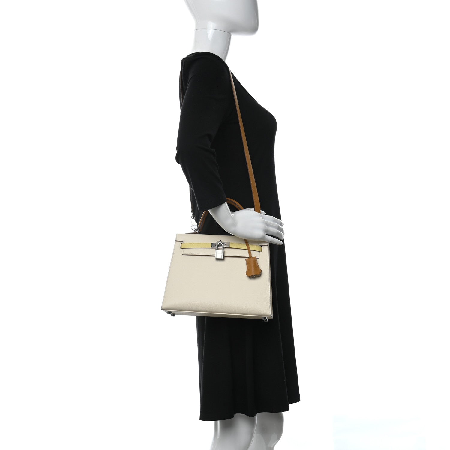 Hermes Epsom Tri-Color Kelly Sellier 25 Nata Jaune Poussin Sesame 2 of 11