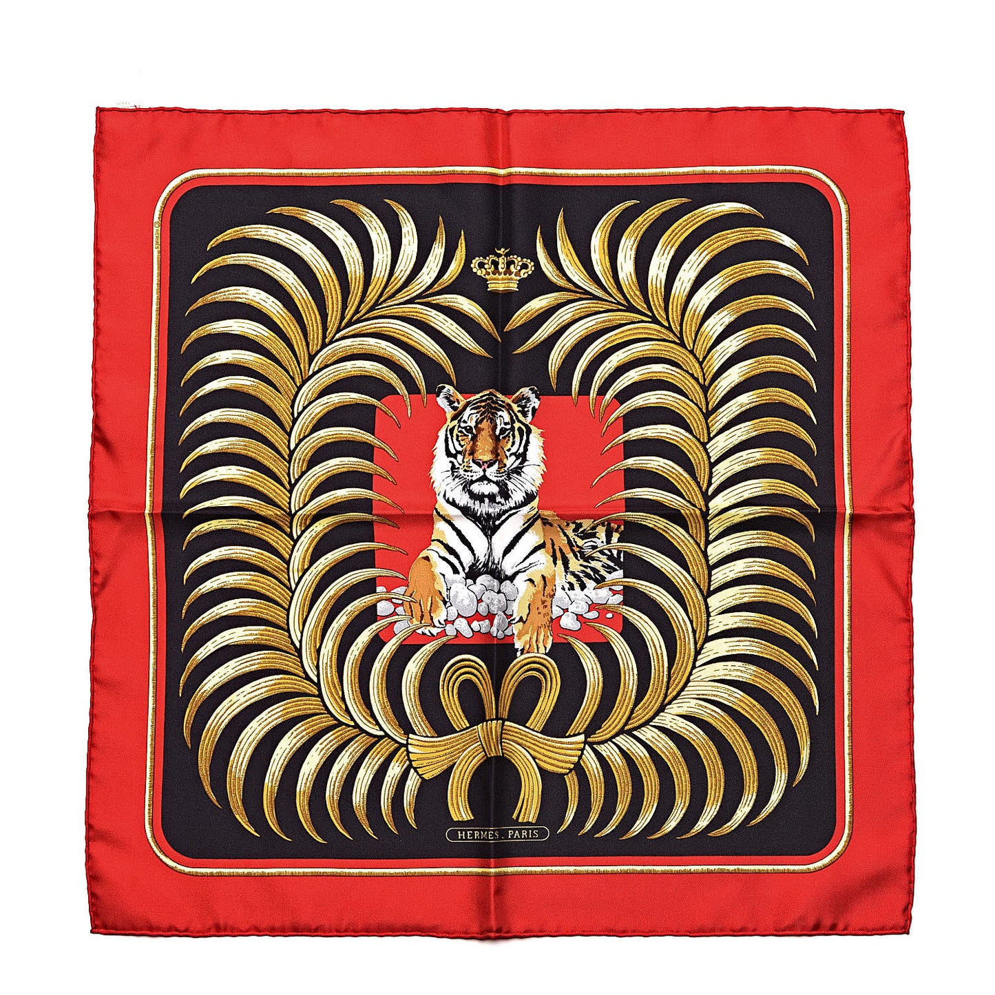 Silk Tigre Royal Pocket Square Rouge Noir Or