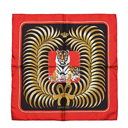 Hermes Silk Tigre Royal Pocket Square Rouge Noir Or 1 of 4