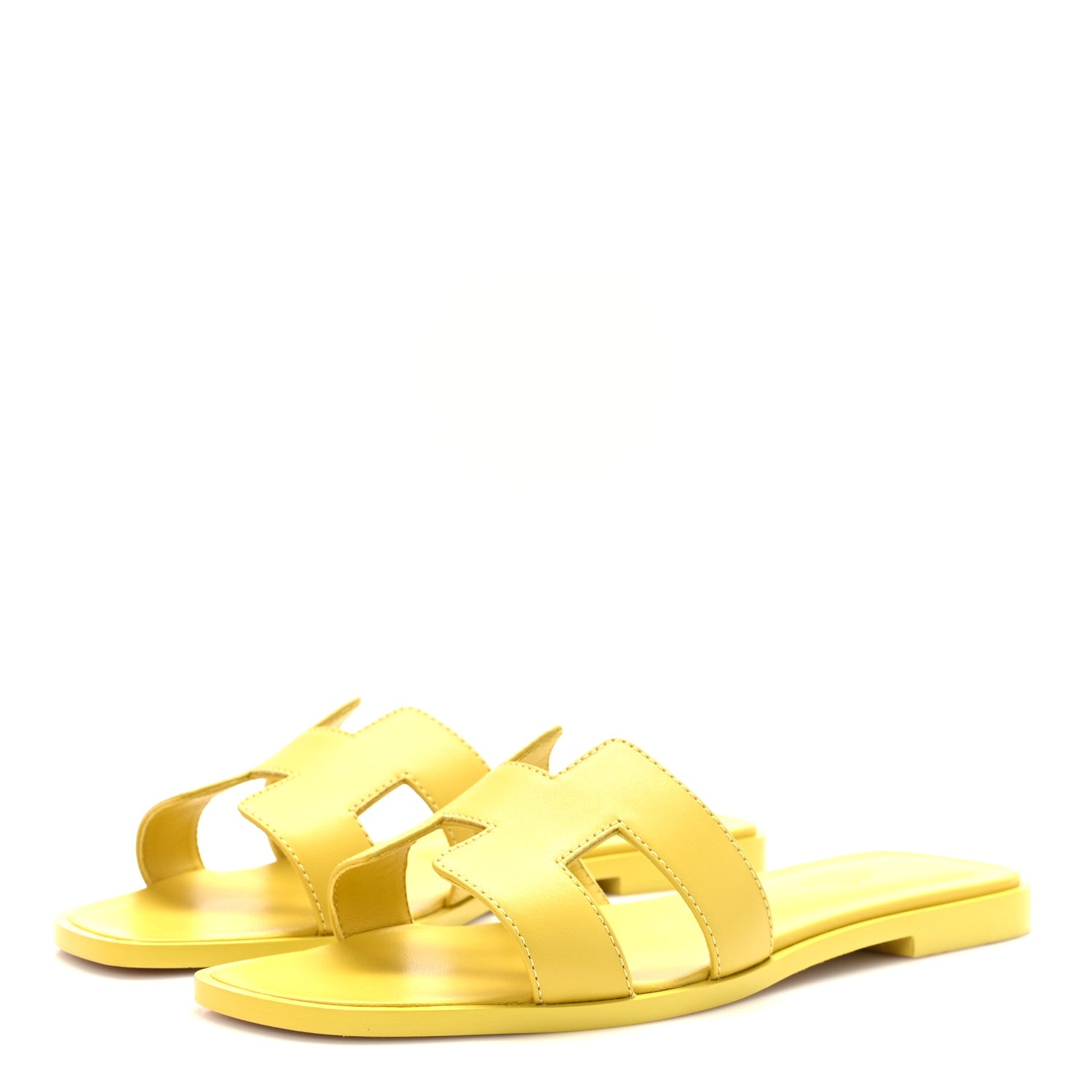 Hermes Box Calfskin Oran Sandals 37 Jaune Citron 3 of 10