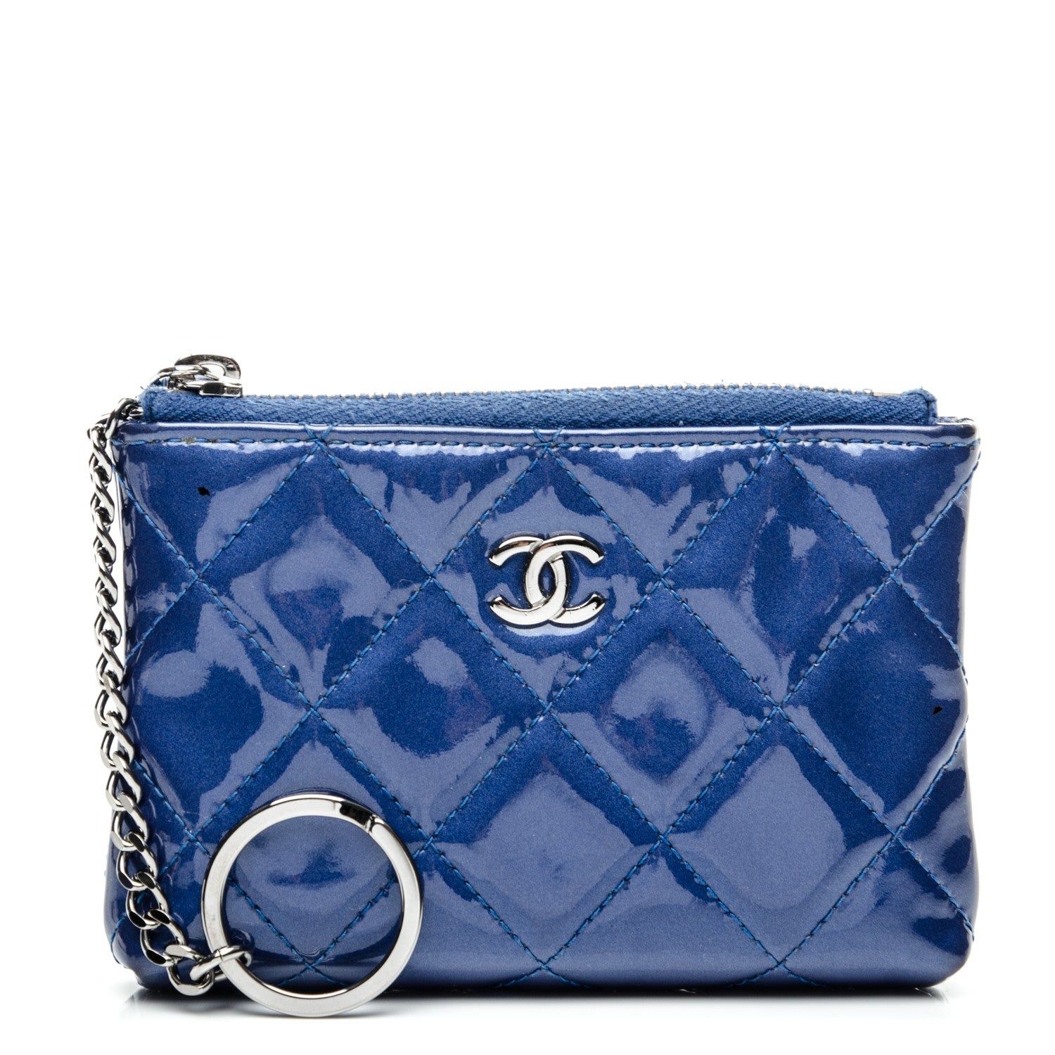 Chanel Patent Quilted Key Holder Case Blue 1 of 8