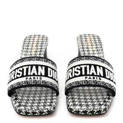 Christian Dior Canvas Embroidered Micro Houndstooth Dway 40mm Slide Sandals 36 Black White 2 of 9