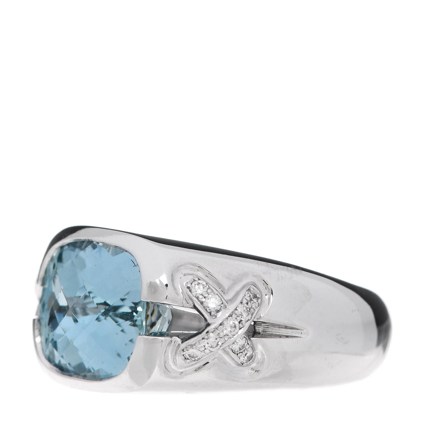 18K White Gold Aquamarine Diamond X Cocktail Ring 52 6