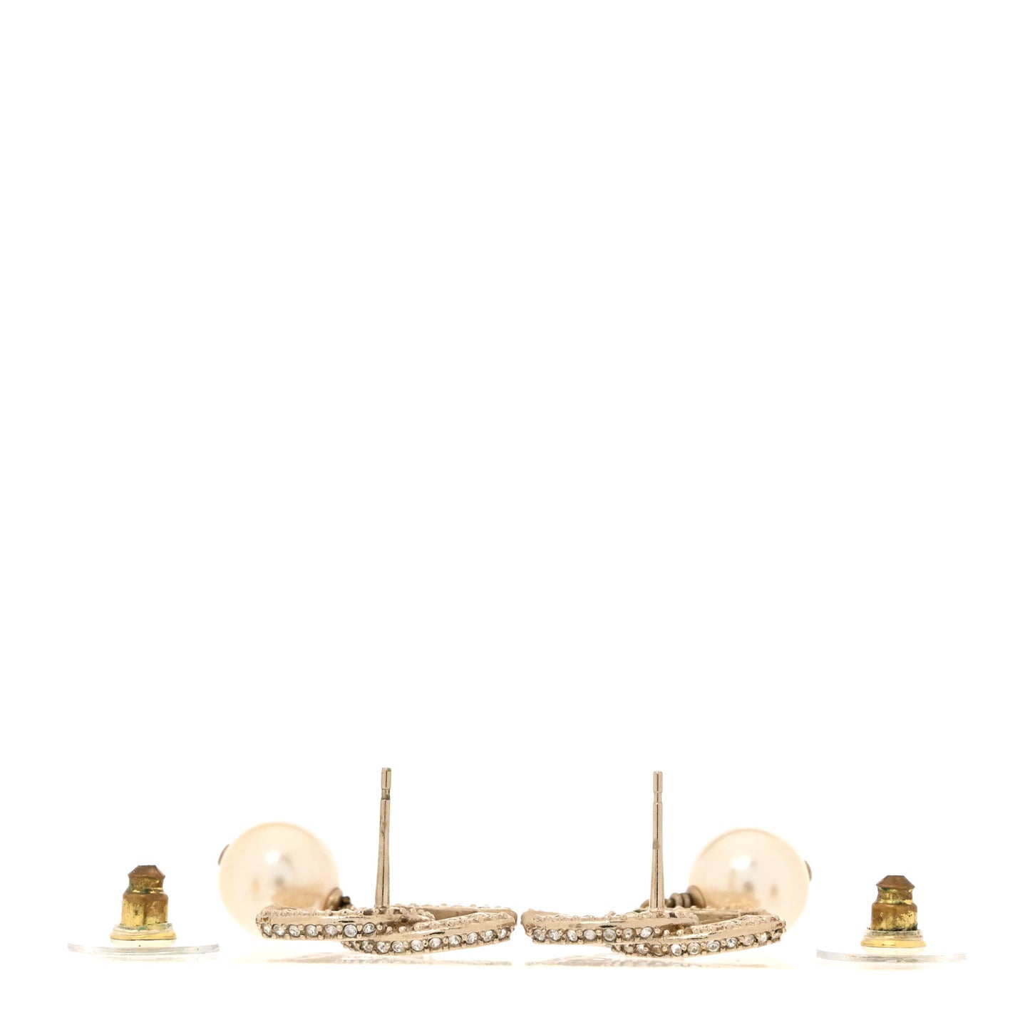 Crystal Pearl CC Drop Earrings Gold