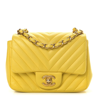 Chanel Lambskin Chevron Quilted Mini Square Flap Yellow 1 of 11