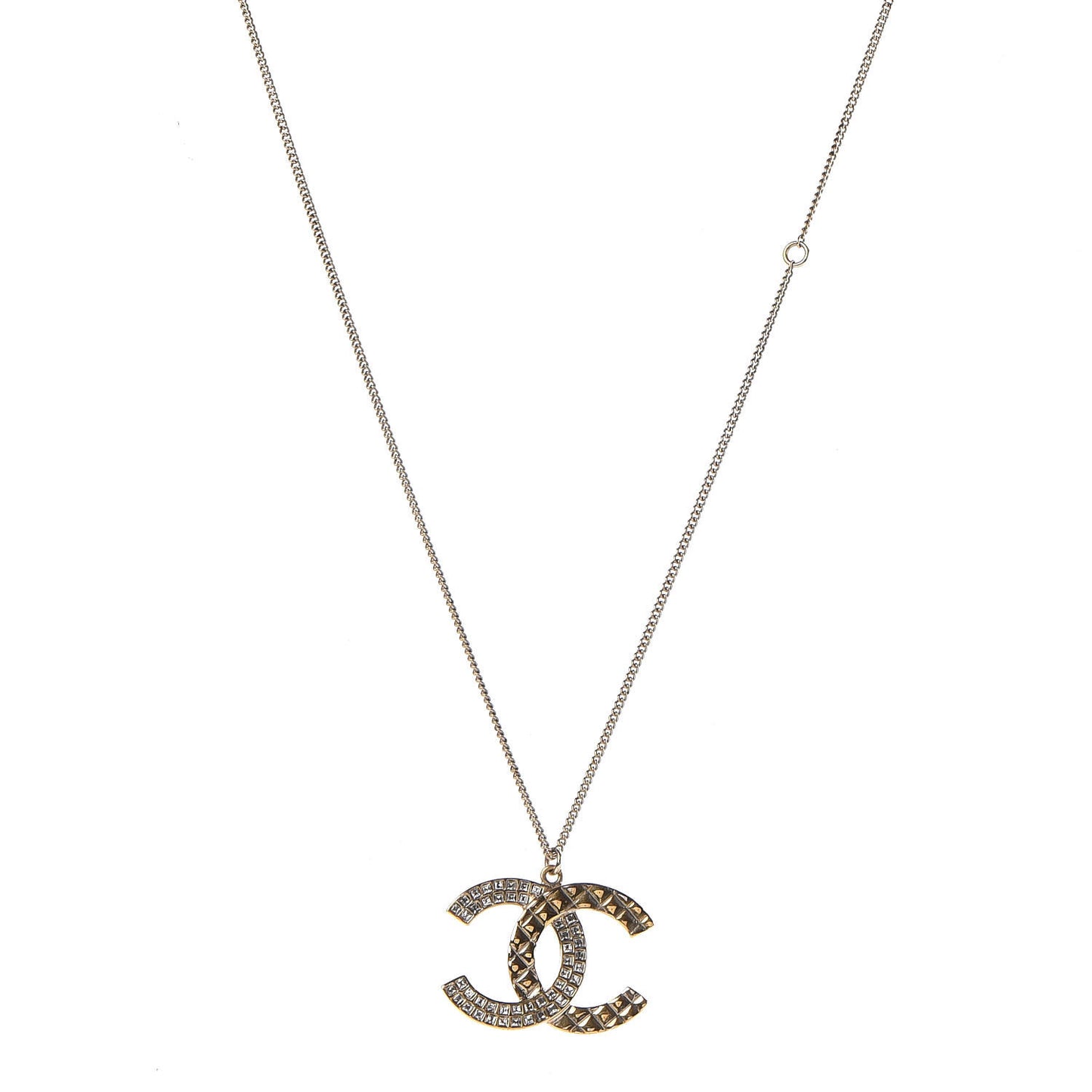 Baguette Crystal Quilted CC Pendant Necklace Gold