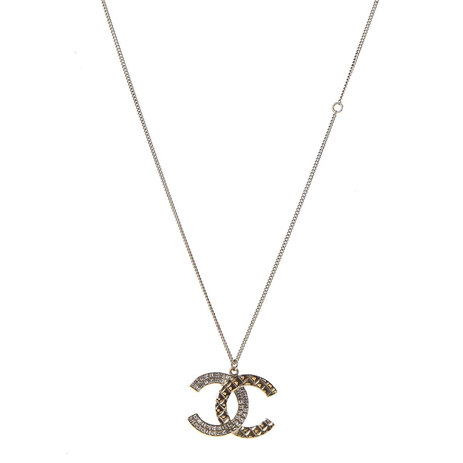 Chanel Baguette Crystal Quilted CC Pendant Necklace Gold 1 of 7