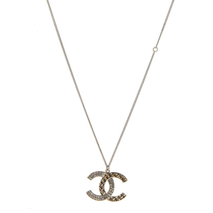Chanel Baguette Crystal Quilted CC Pendant Necklace Gold 1 of 7