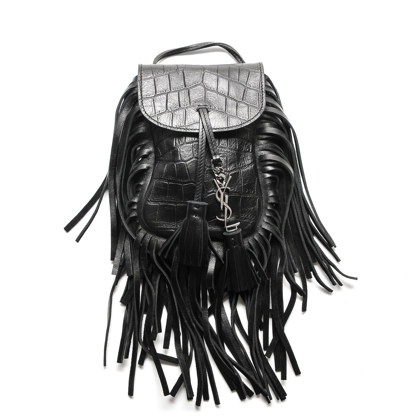Calfskin Crocodile Embossed Fringe Toy Monogram Anita Crossbody Bag Black
