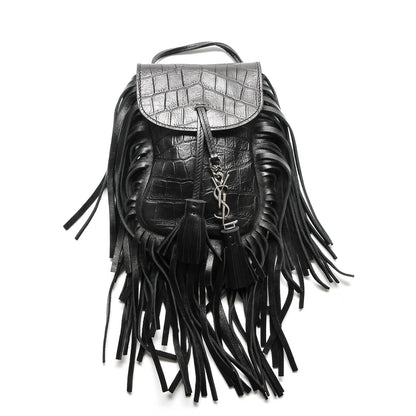 Saint Laurent Calfskin Crocodile Embossed Fringe Toy Monogram Anita Crossbody Bag Black 1 of 6