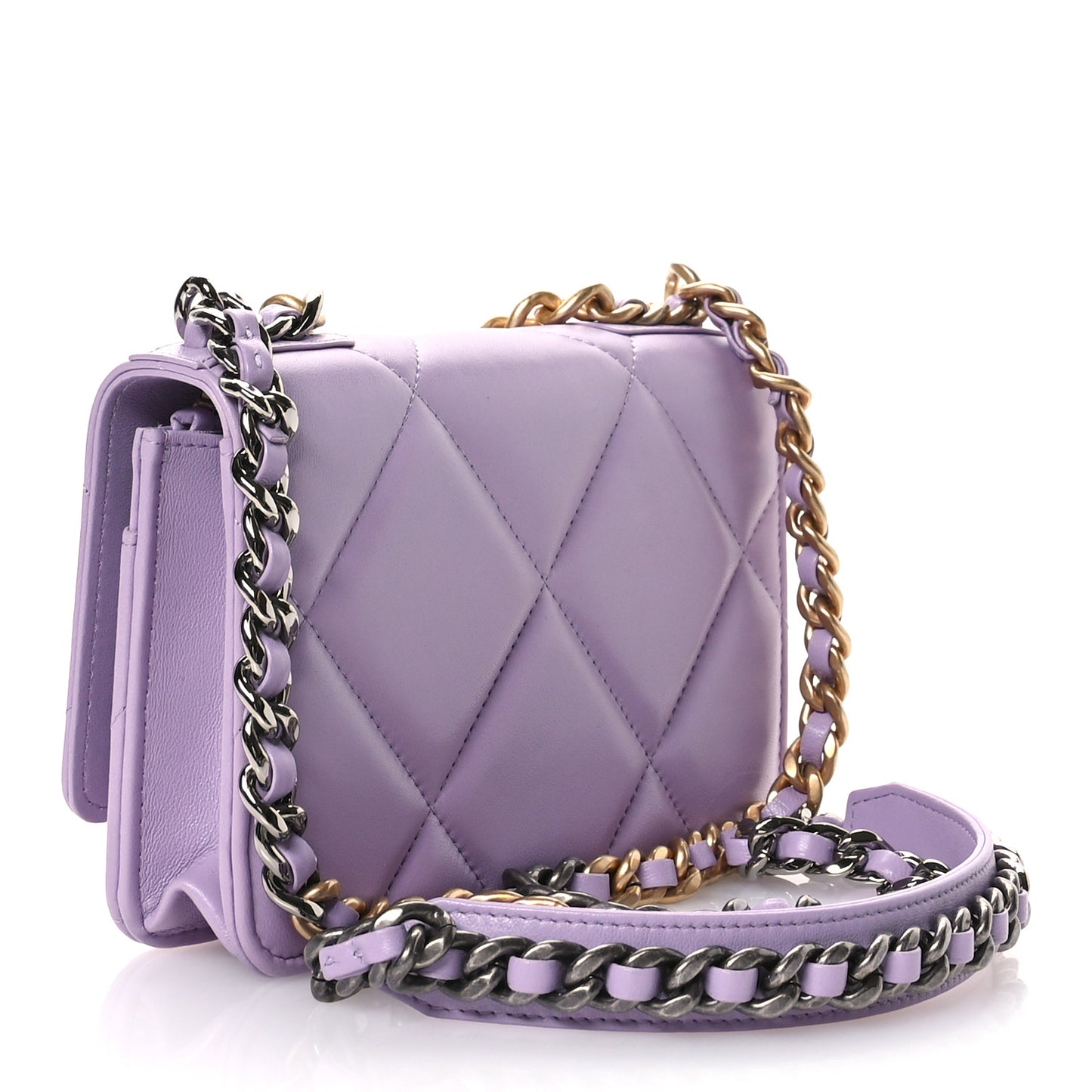 Lambskin Quilted Chanel 19 Wallet On Chain WOC Light Purple