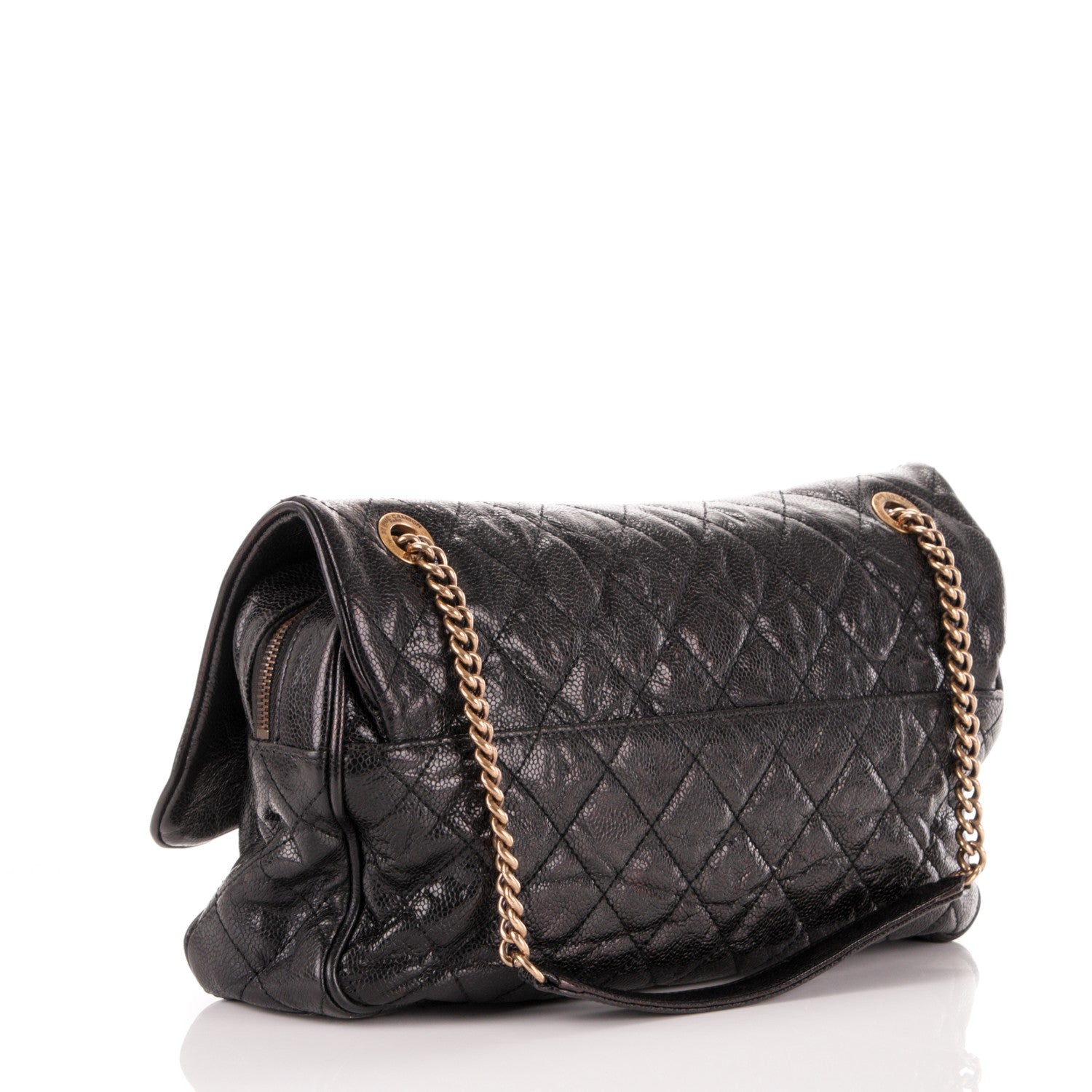 Chanel Crumpled Grained Calfskin Quilted Large Shiva Flap Black 3 of 8