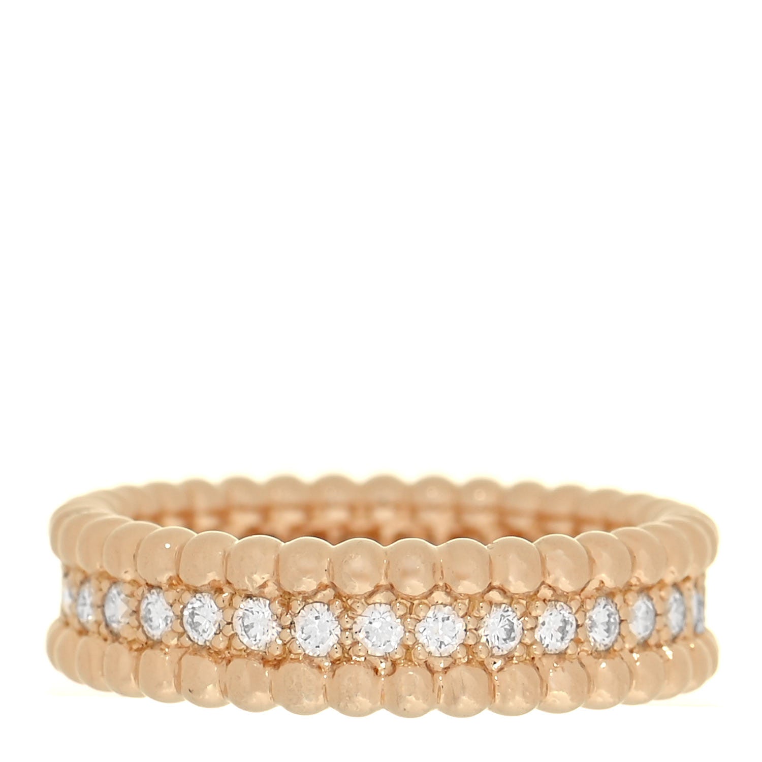 Van Cleef & Arpels 18K Yellow Gold Diamond Perlee 1 Row Ring 53 6.5 1 of 5