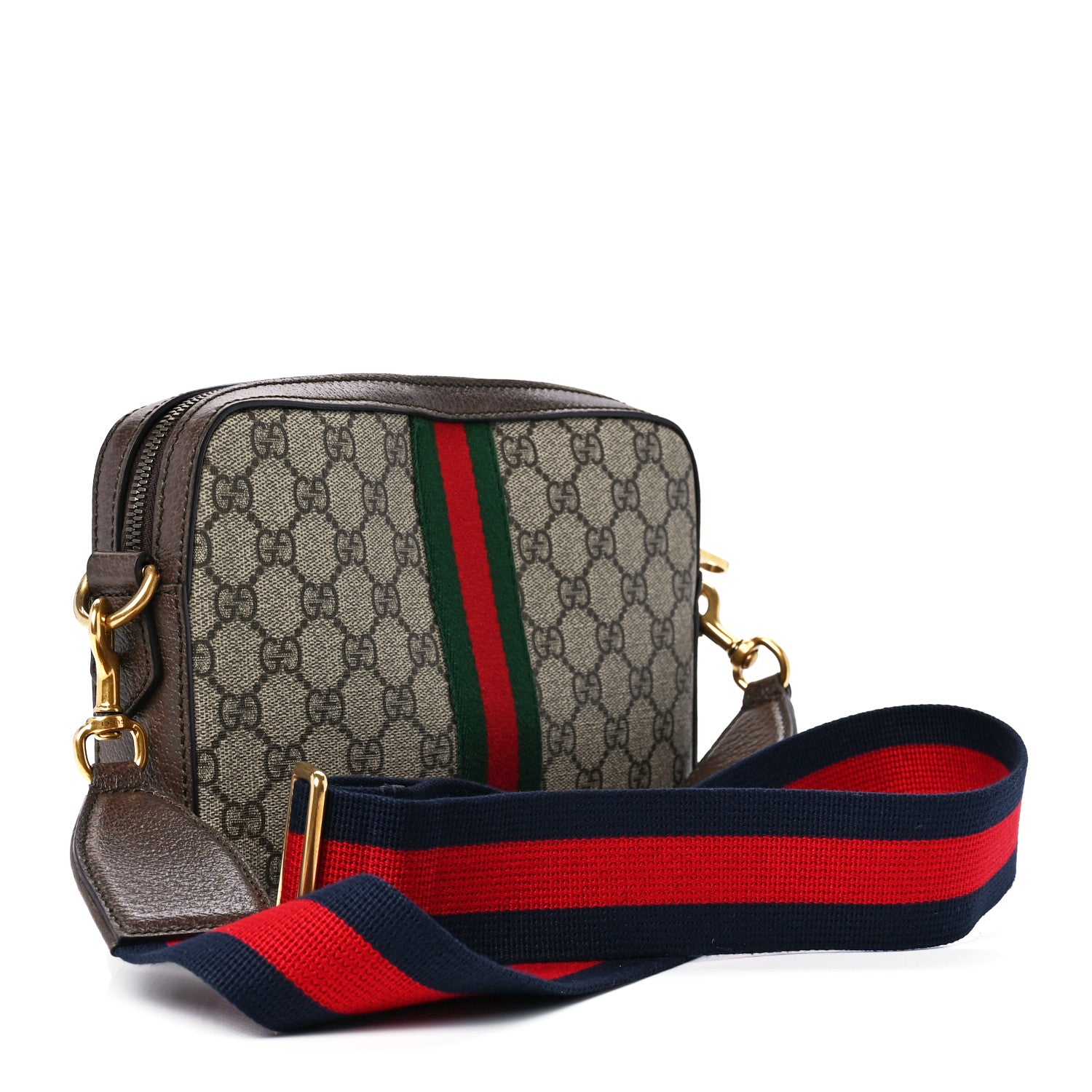 Gucci GG Supreme Monogram Textured Dollar Calfskin Web Ophidia Wristlet Shoulder Bag Beige Ebony New Acero 3 of 11