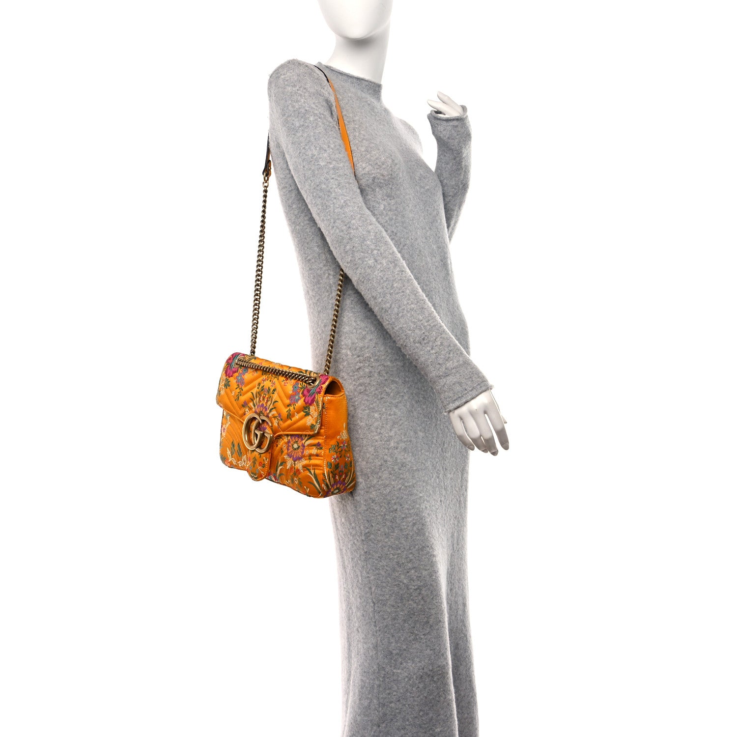 Gucci Jacquard Matelasse Floral Medium GG Marmont Shoulder Bag Yellow 2 of 12