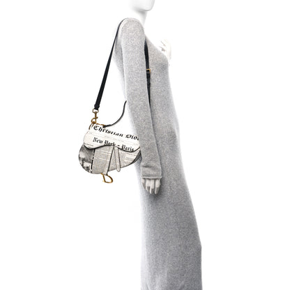 Christian Dior Calfskin Newspaper Printed Saddle Bag With Strap Black White 2 of 10