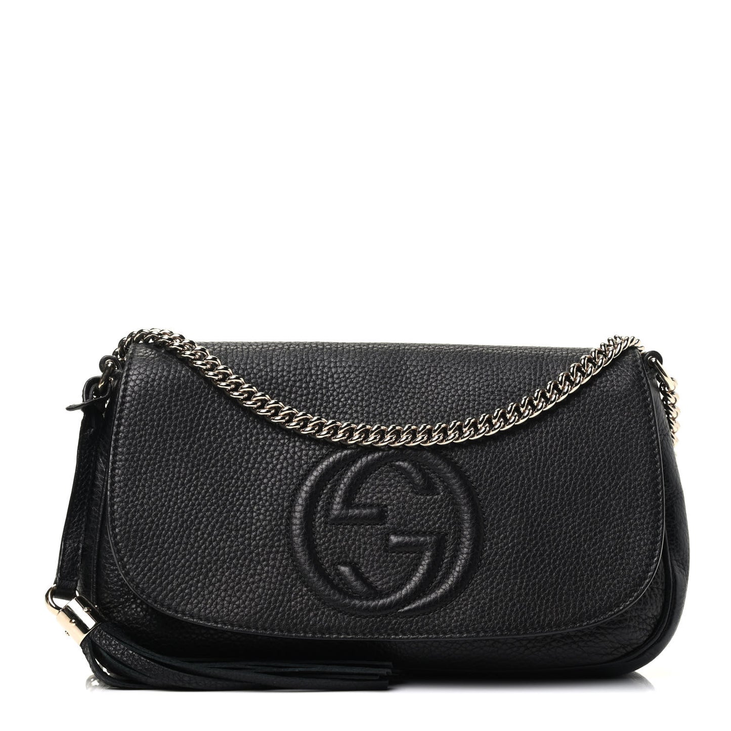 Pebbled Calfskin Medium Soho Flap Crossbody Black