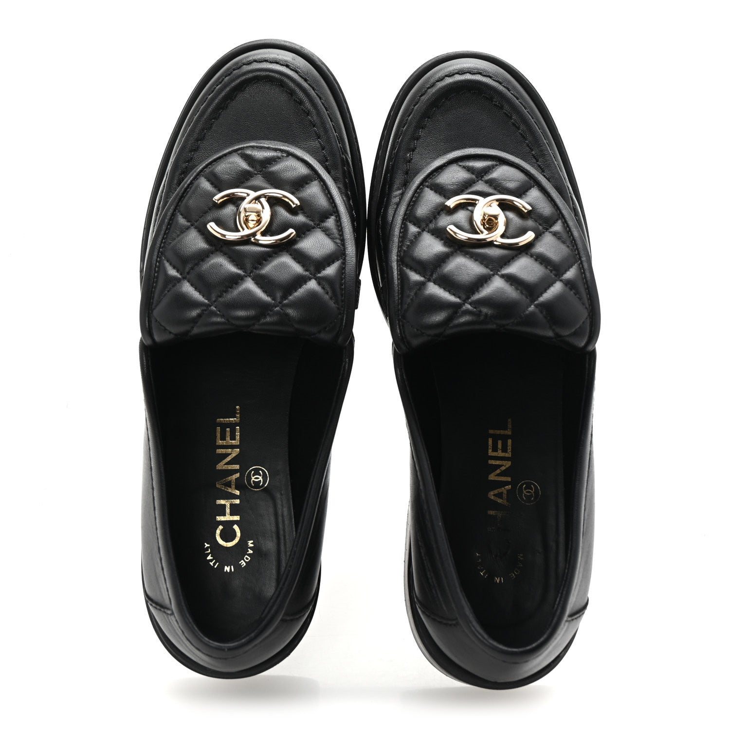 Chanel Lambskin Quilted CC Turnlock Loafers 37.5 Black 2 of 10
