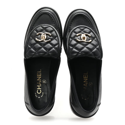 Chanel Lambskin Quilted CC Turnlock Loafers 37.5 Black 2 of 10