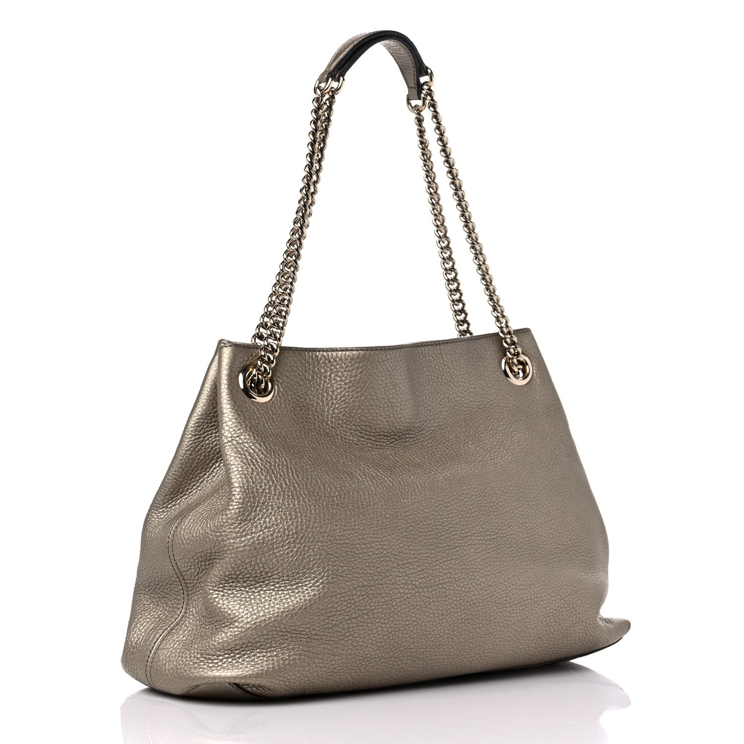 Gucci Metallic Pebbled Calfskin Medium Soho Chain Shoulder Bag Golden Beige 2 of 11