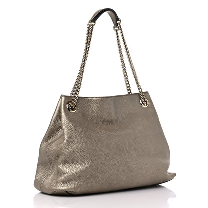 Gucci Metallic Pebbled Calfskin Medium Soho Chain Shoulder Bag Golden Beige 2 of 11
