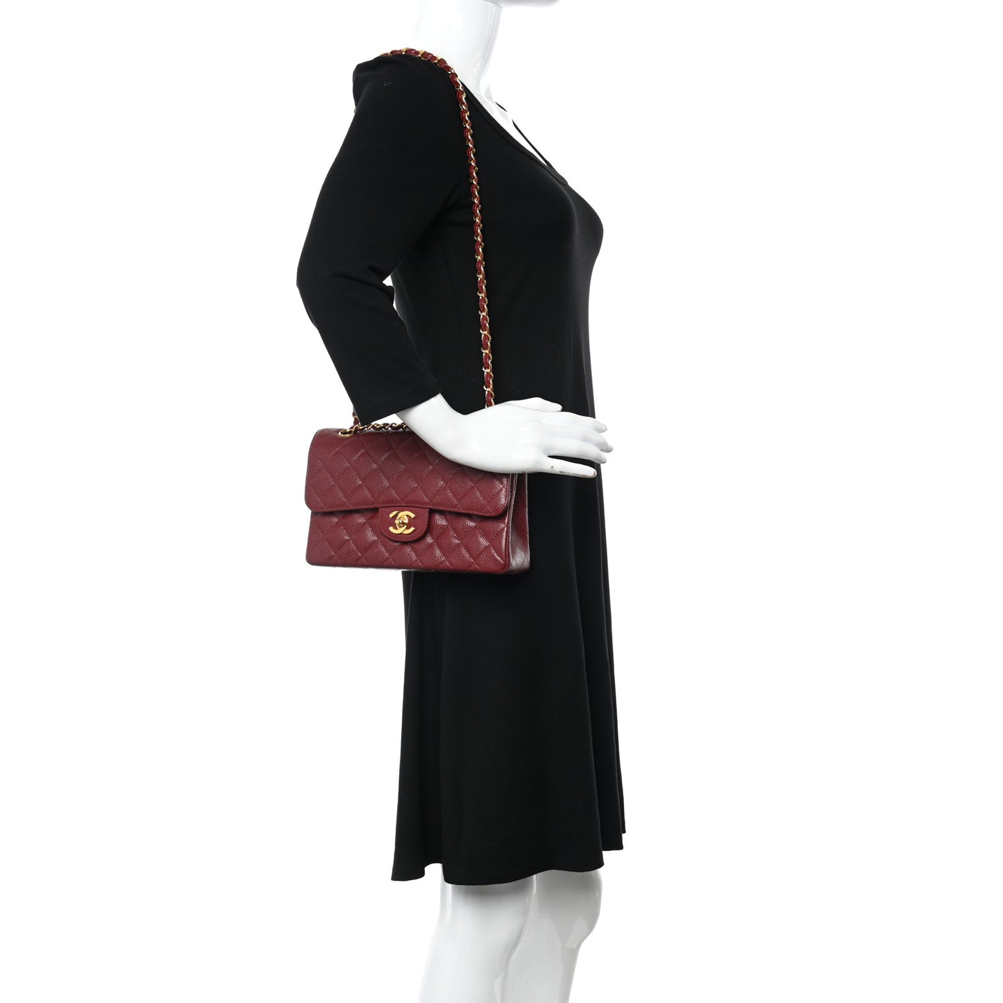 Caviar Quilted Small Double Flap Dark Red