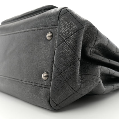 Chanel Caviar Quilted CC Accordion Shopping Bag Black 10 of 15