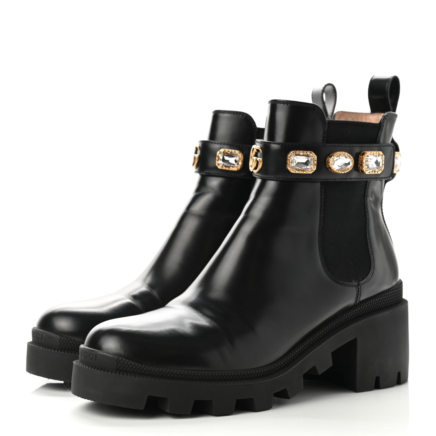 Gucci Calfskin Crystal GG Trip Chelsea Ankle Boots 38.5 Black 3 of 9