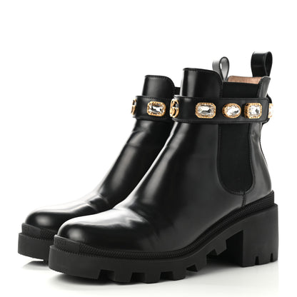 Gucci Calfskin Crystal GG Trip Chelsea Ankle Boots 38.5 Black 3 of 9