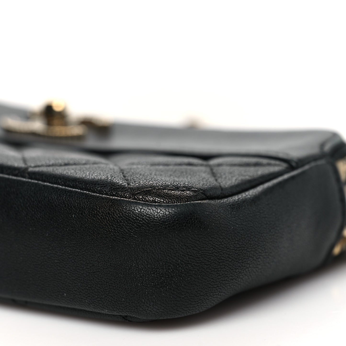 Metallic Sheepskin Chevron Quilted Small Vintage Mademoiselle Clutch With Chain Black