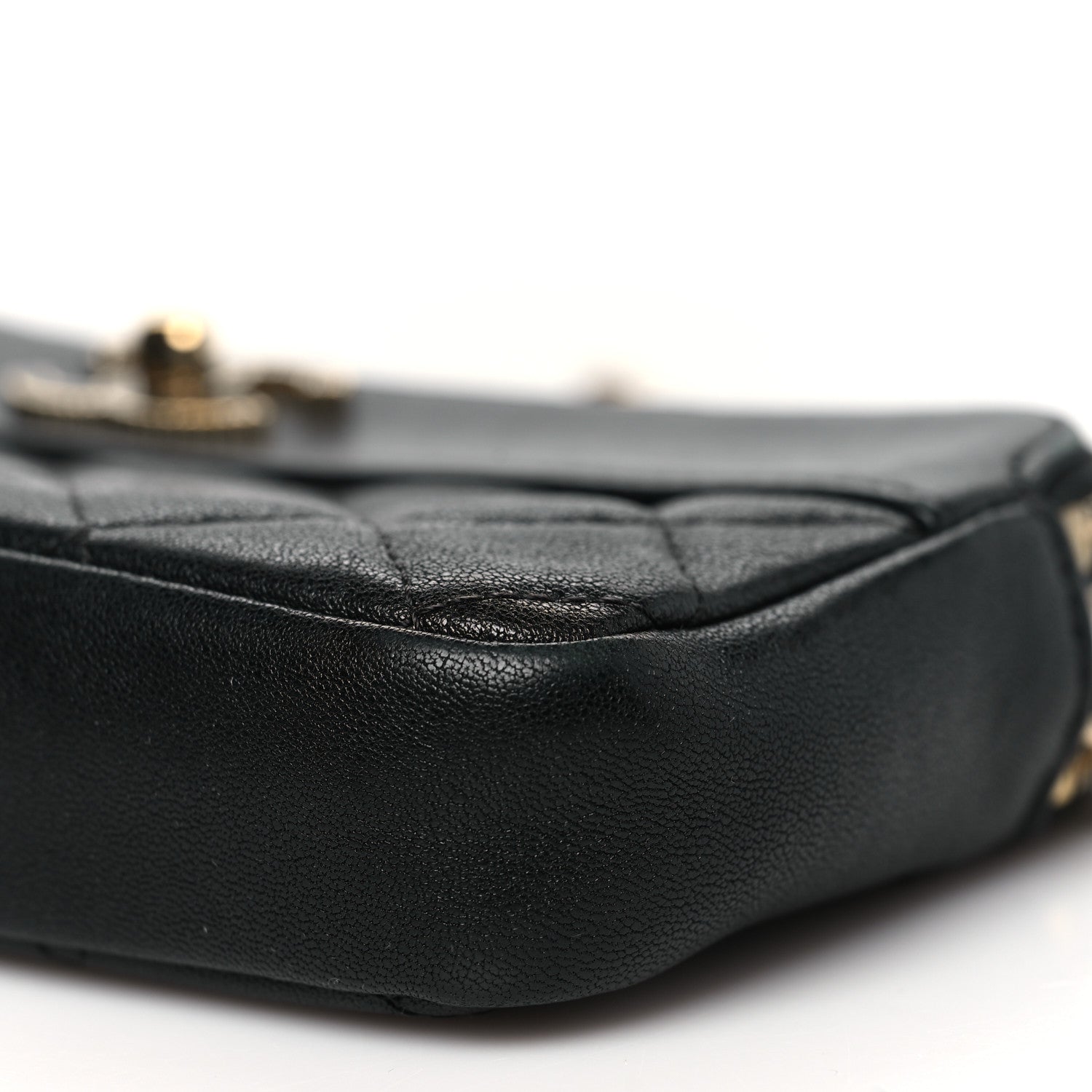 Chanel Metallic Sheepskin Chevron Quilted Small Vintage Mademoiselle Clutch With Chain Black 11 of 11
