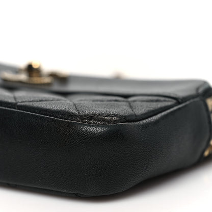Chanel Metallic Sheepskin Chevron Quilted Small Vintage Mademoiselle Clutch With Chain Black 11 of 11