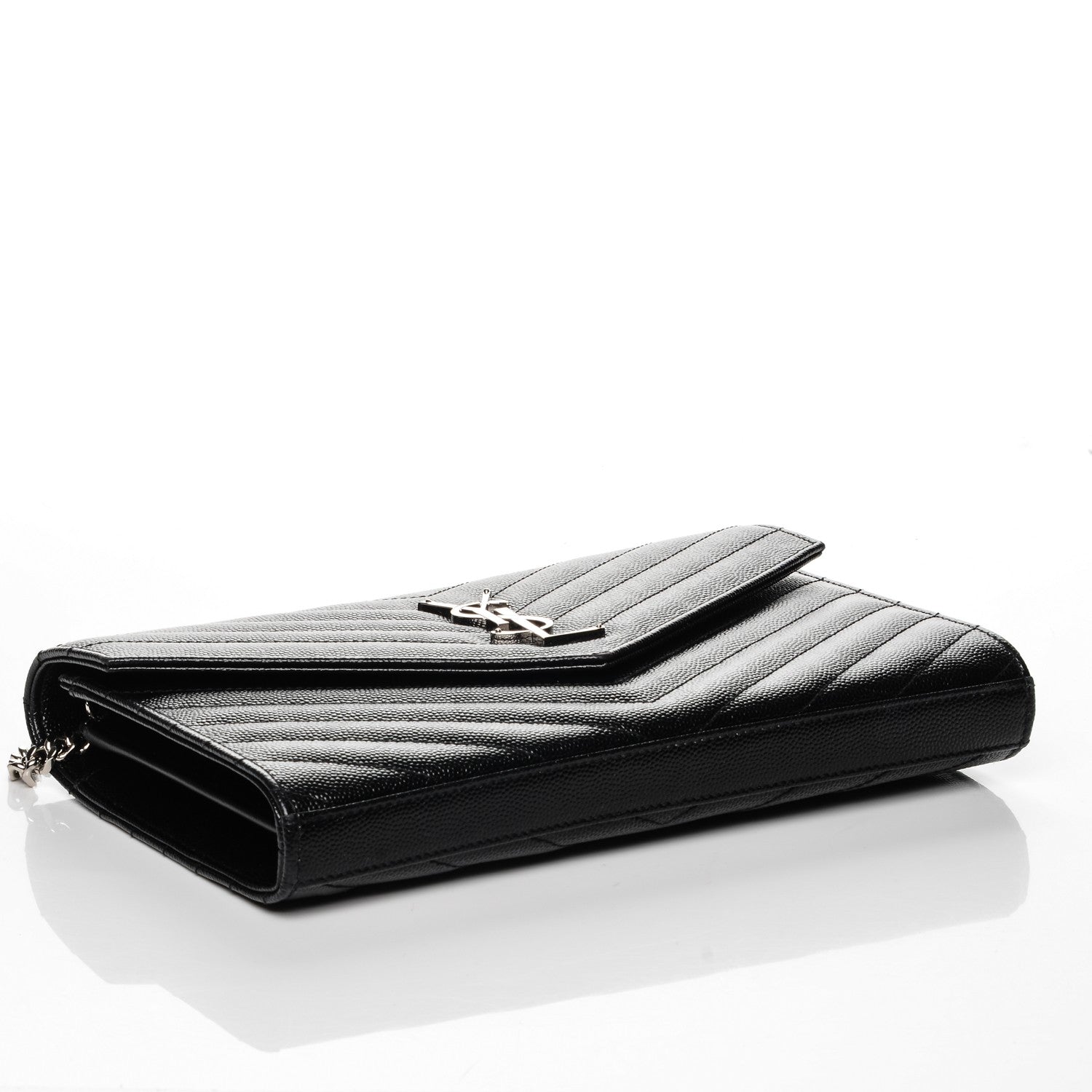 Saint Laurent Grain De Poudre Matelasse Chevron Monogram Chain Wallet Black 4 of 9