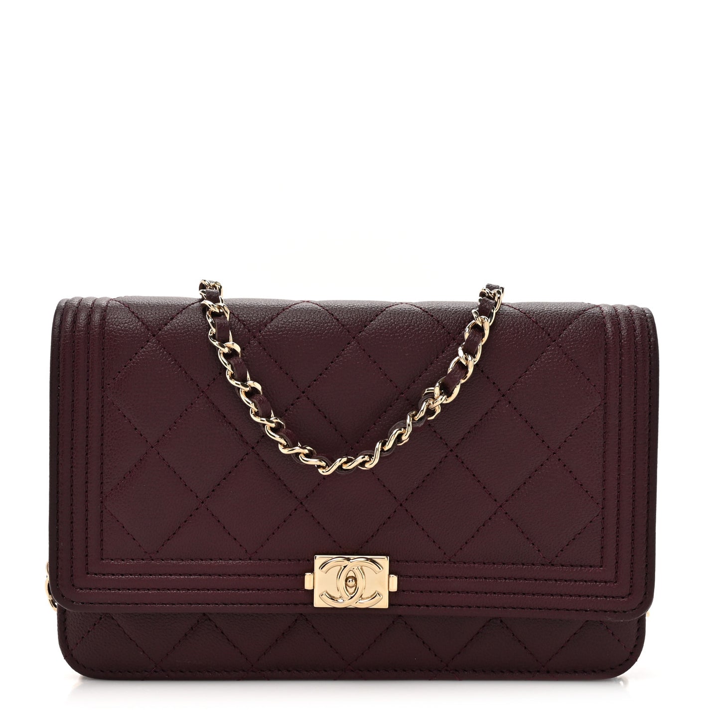 Caviar Quilted Boy Wallet On Chain WOC Burgundy