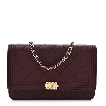 Chanel Caviar Quilted Boy Wallet On Chain WOC Burgundy 1 of 14