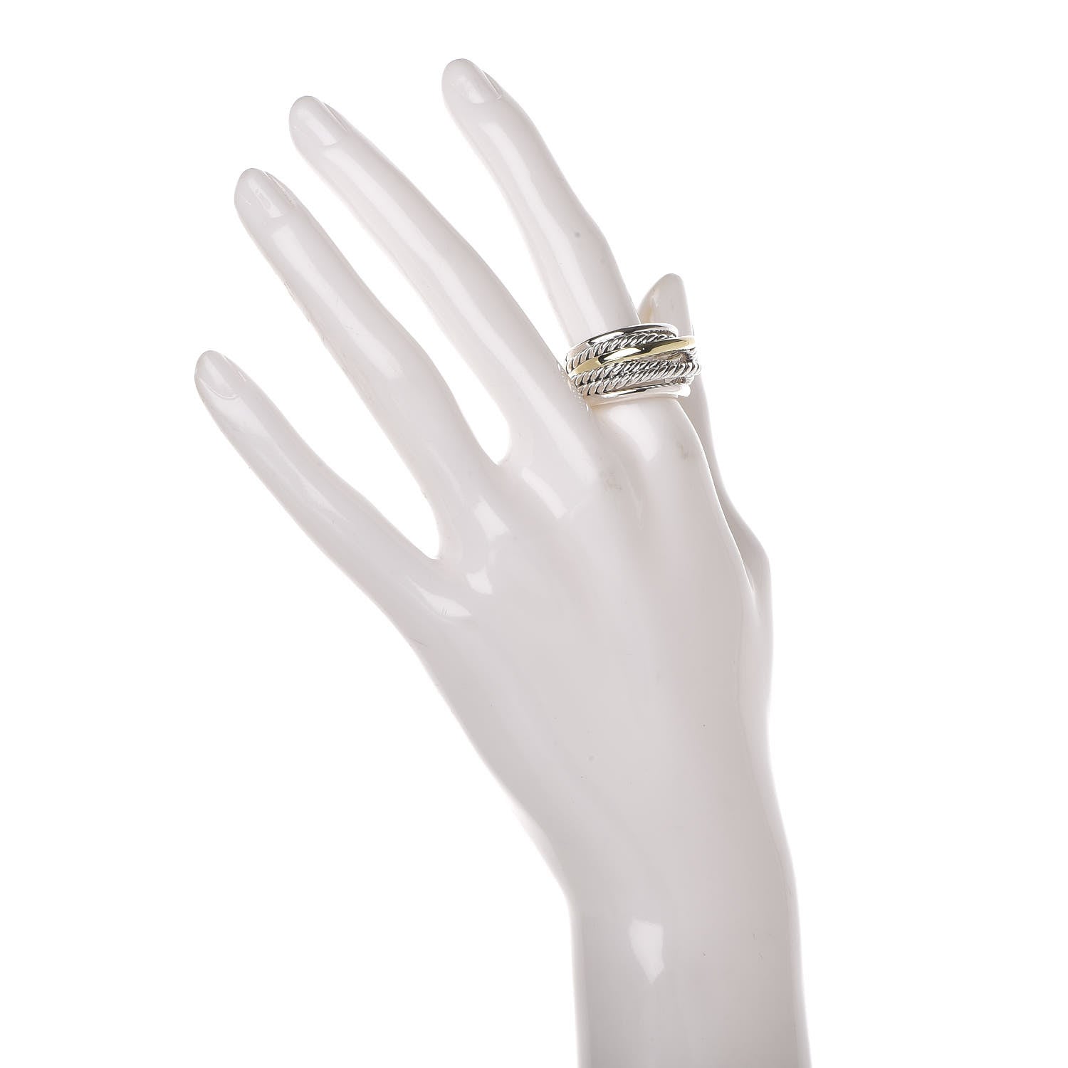 David Yurman Sterling Silver 14K Yellow Gold Narrow Crossover Ring 57 8 2 of 6