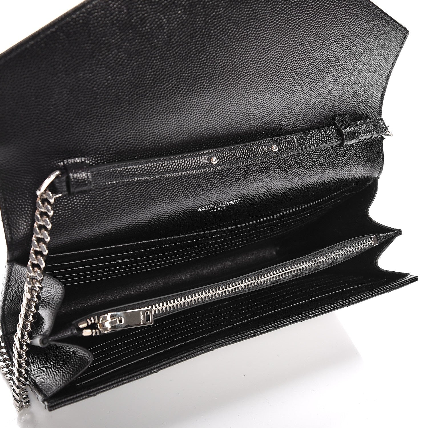Saint Laurent Grain De Poudre Matelasse Chevron Monogram Chain Wallet Black 5 of 6