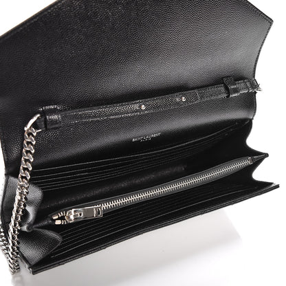 Saint Laurent Grain De Poudre Matelasse Chevron Monogram Chain Wallet Black 5 of 6
