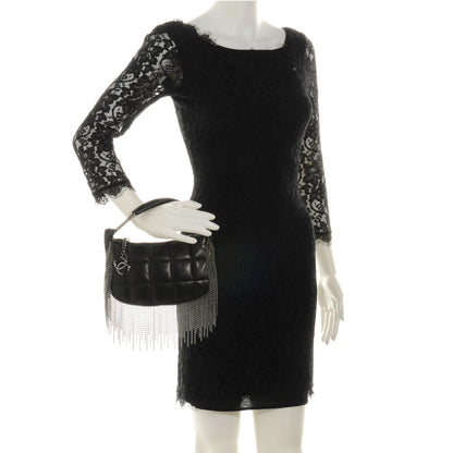 Chanel Lambskin Square Quilted Chain Fringe Pochette Black 2 of 8
