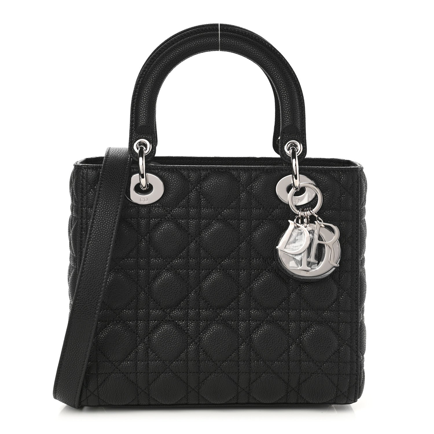 Christian Dior Grained Calfskin Cannage Medium Lady Dior Black 1 of 11