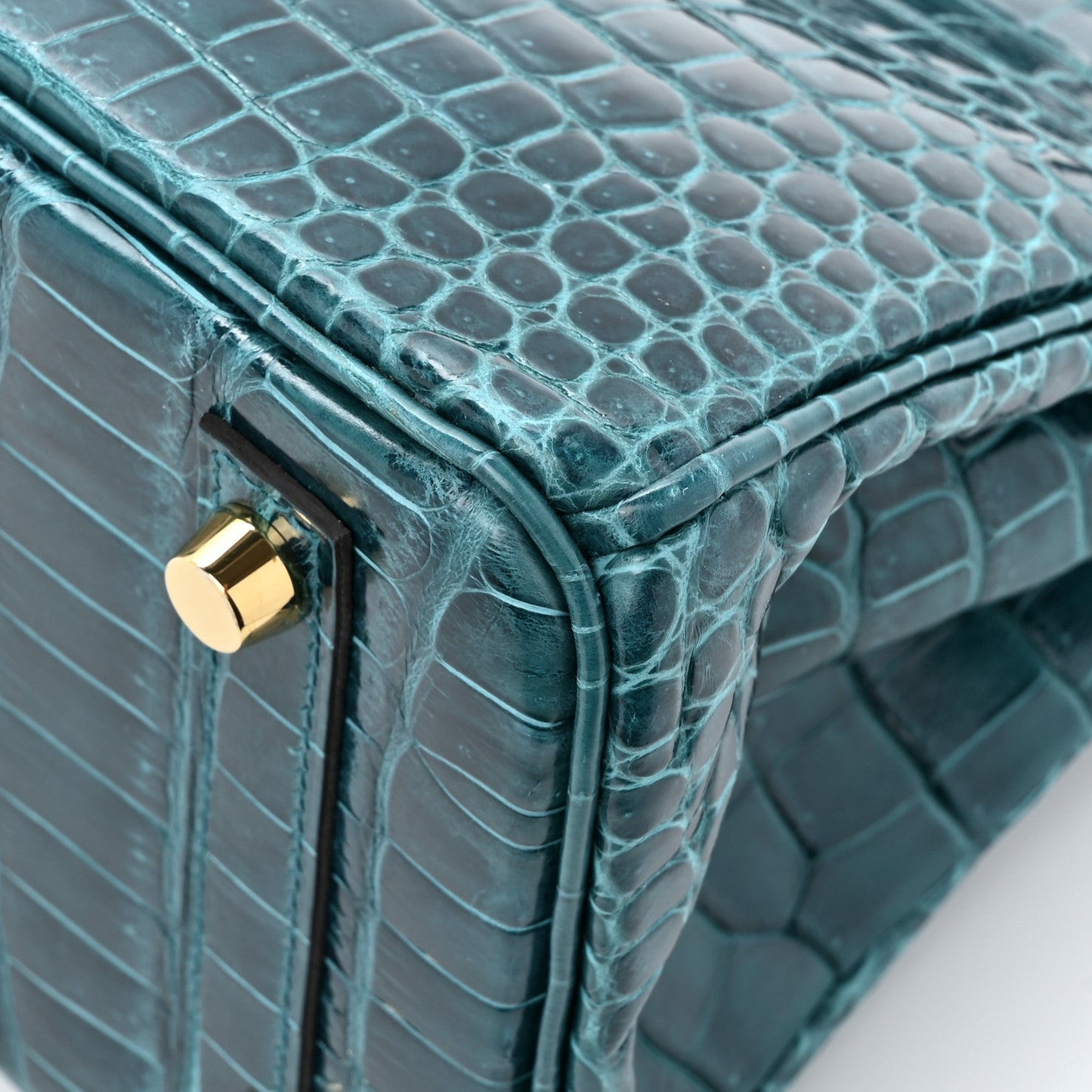 Shiny Porosus Crocodile Birkin 25 Vert Bosphore