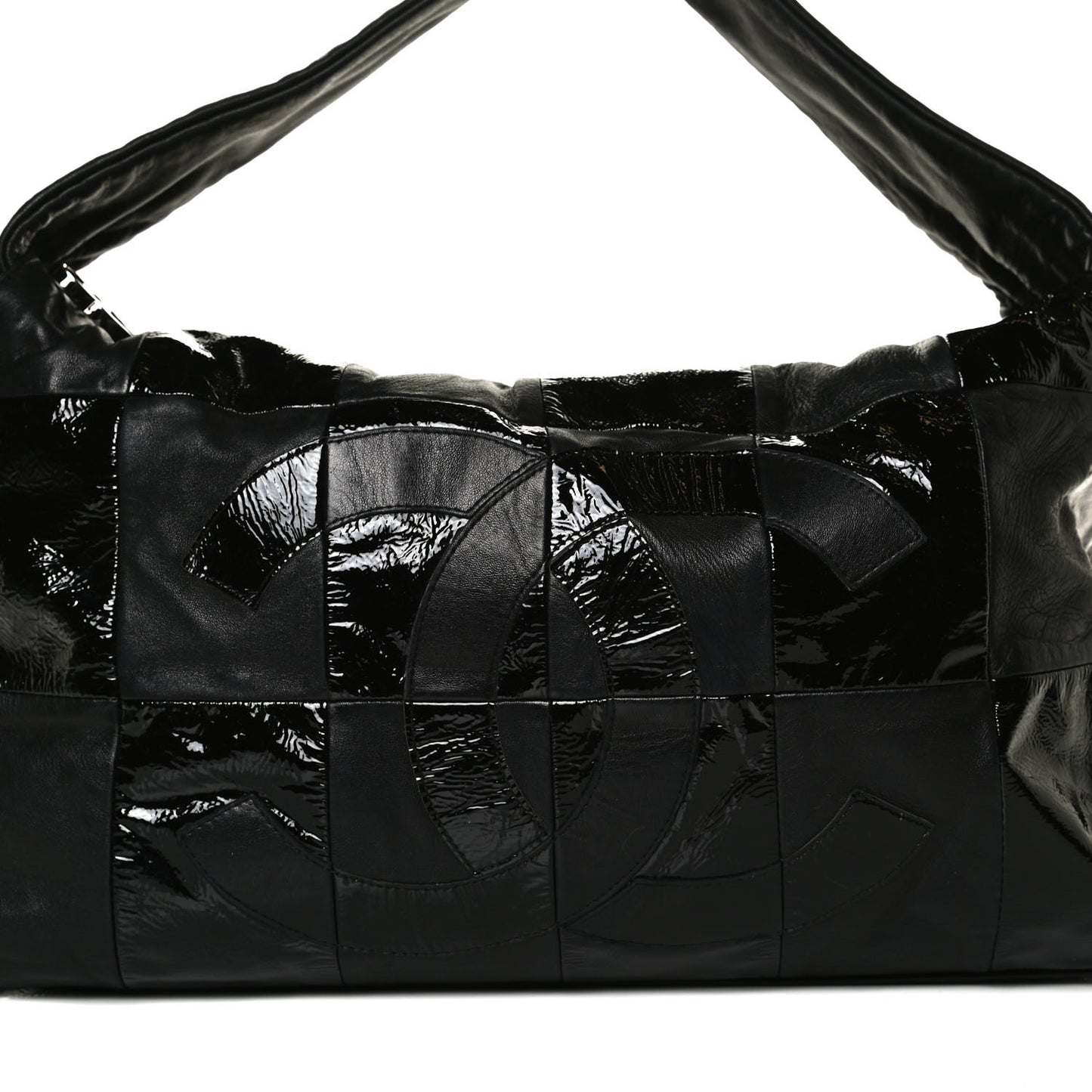 Lambskin Patent Calfskin Brooklyn Patchwork Hobo Black