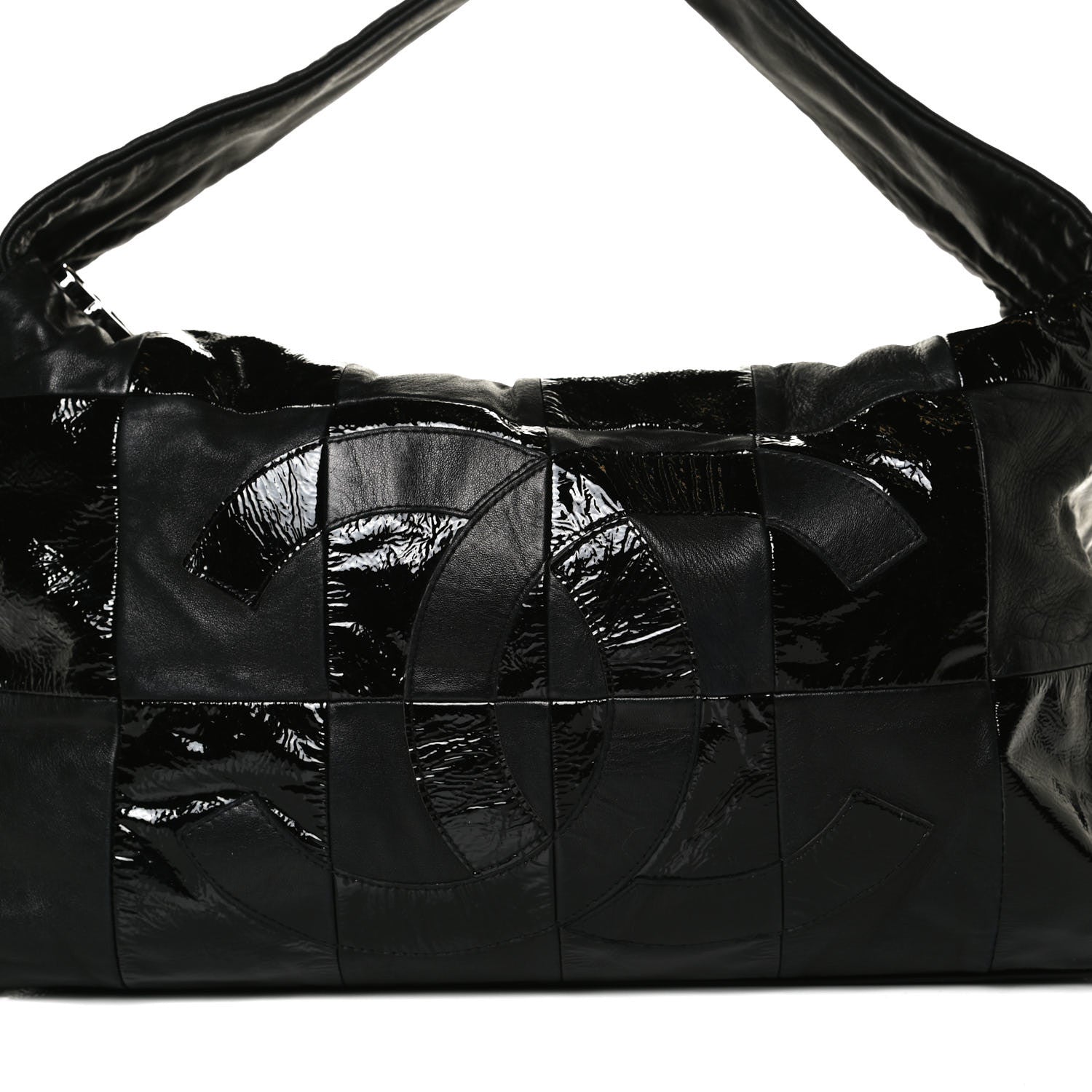 Chanel Lambskin Patent Calfskin Brooklyn Patchwork Hobo Black 7 of 15