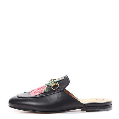 Gucci Calfskin Flower Embroidered Princetown Slippers 36 Black 1 of 10
