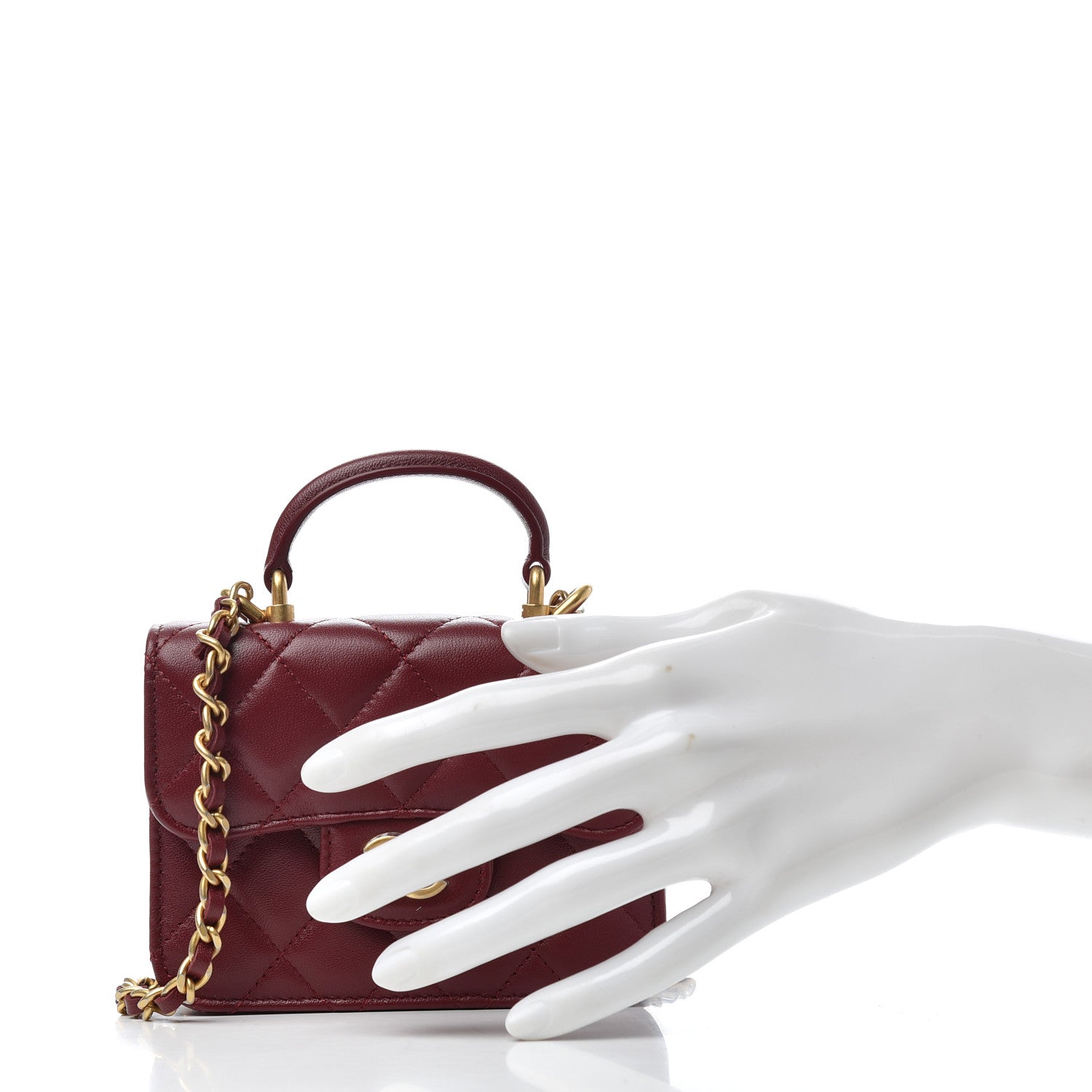 Chanel Lambskin Quilted Top Handle Flap Coin Purse With Chain Burgundy 2 of 9