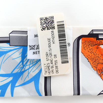Hermes Silk Story Twilly White Gris Rouge 3 of 8