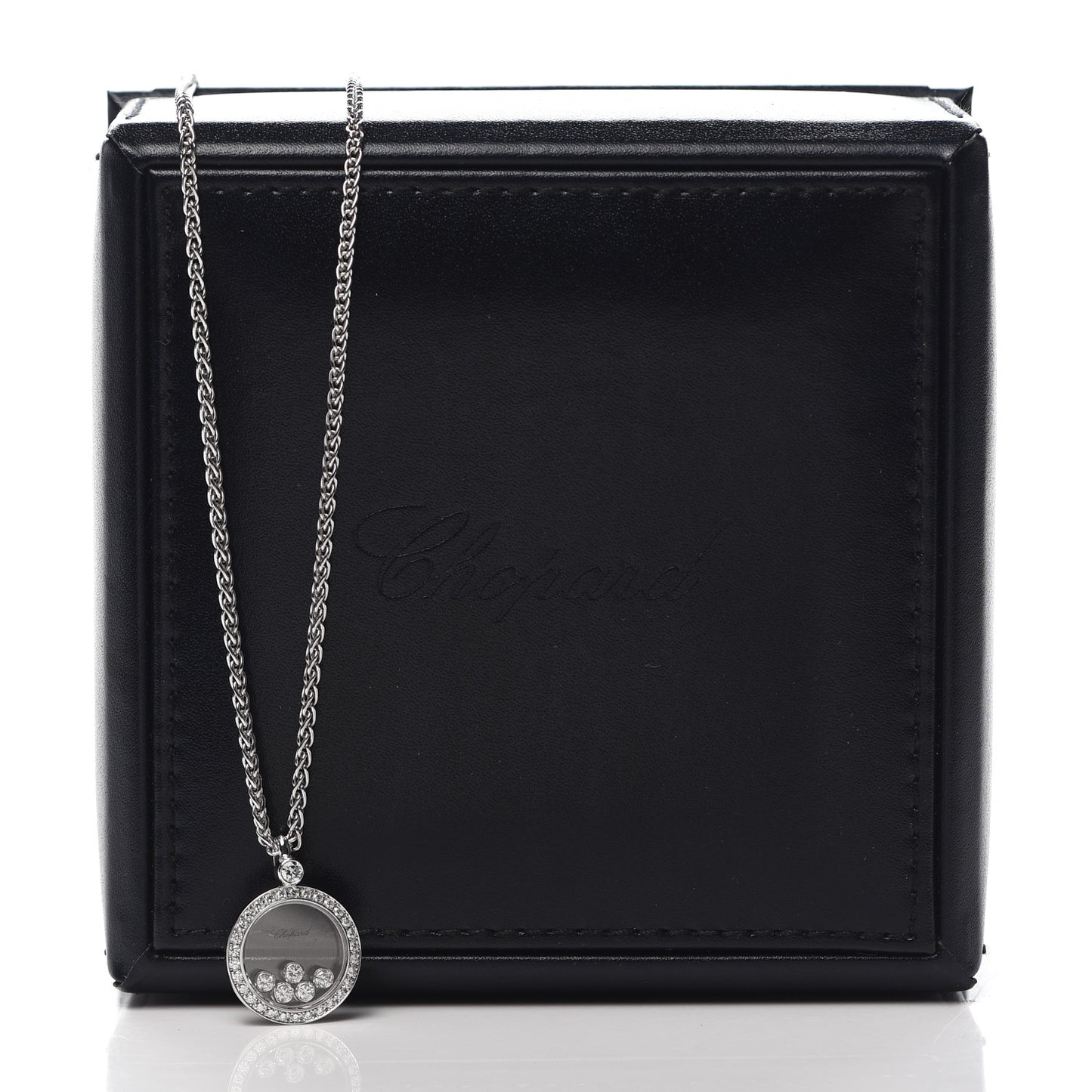 18K White Gold Diamond 5 Happy Diamonds Circle Pendant Necklace