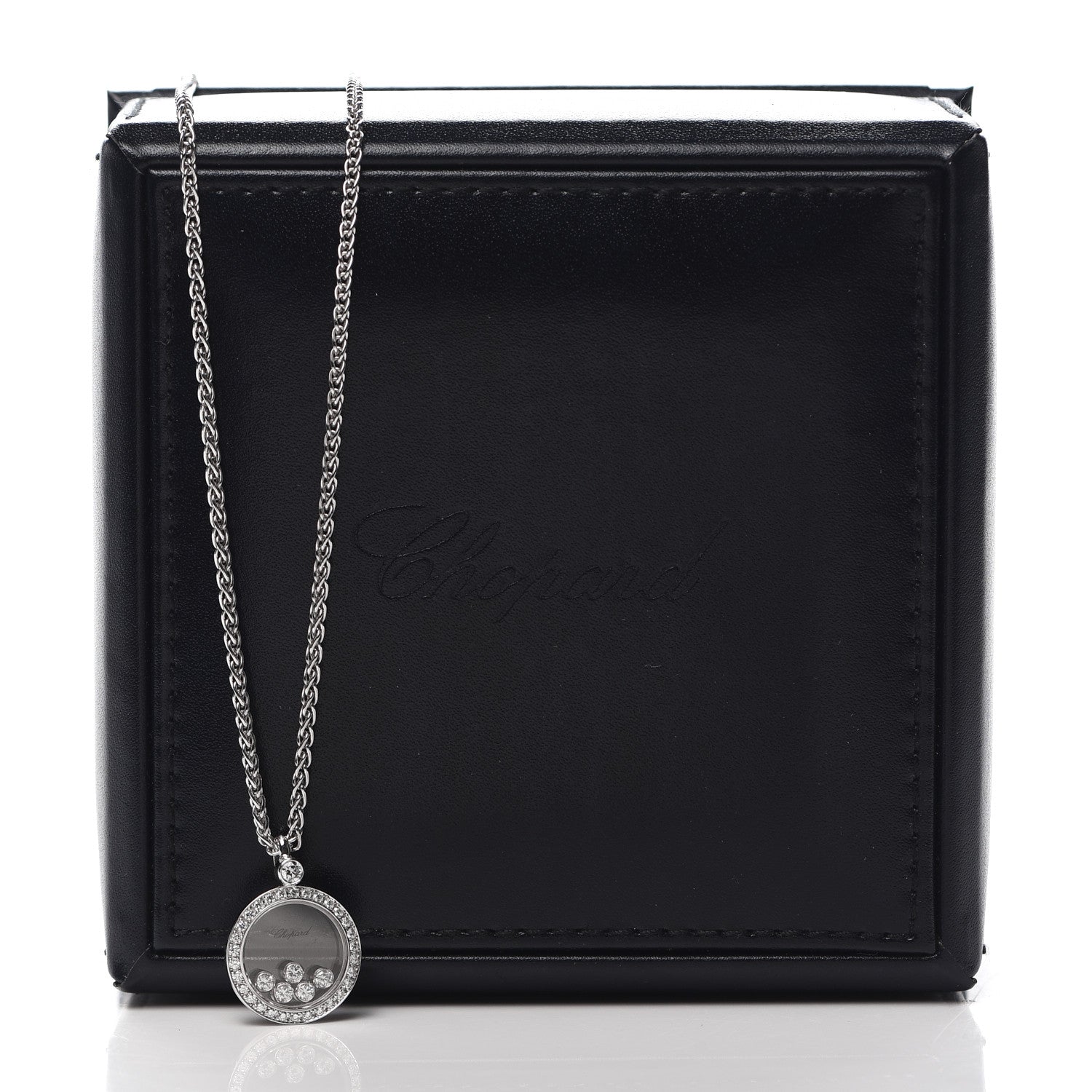 Chopard 18K White Gold Diamond 5 Happy Diamonds Circle Pendant Necklace 6 of 6