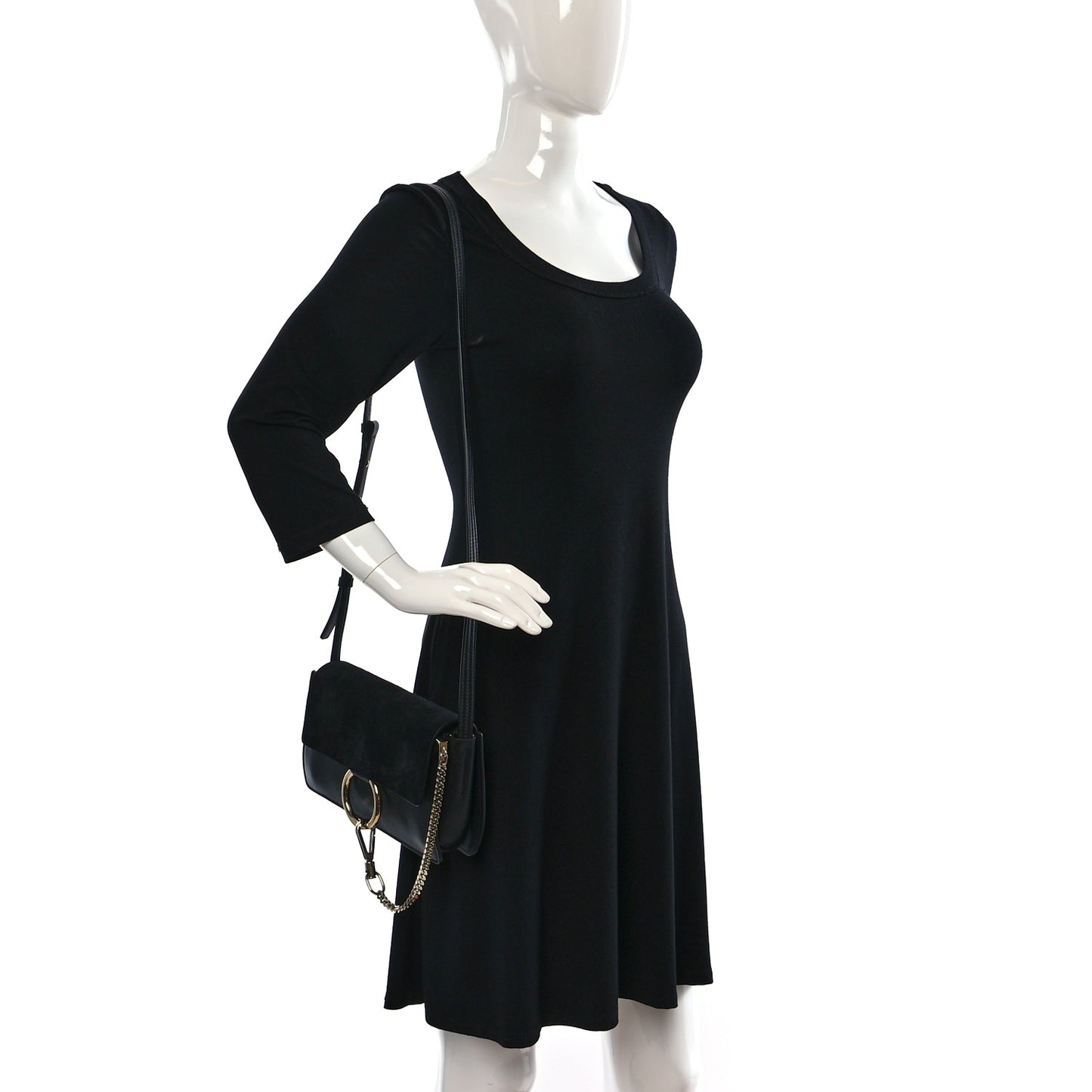 Suede Calfskin Small Faye Shoulder Bag Black