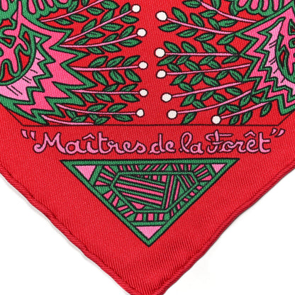 Hermes Silk Maitre de la Foret Scarf 90 Rouge Vert Fuchsia 5 of 5
